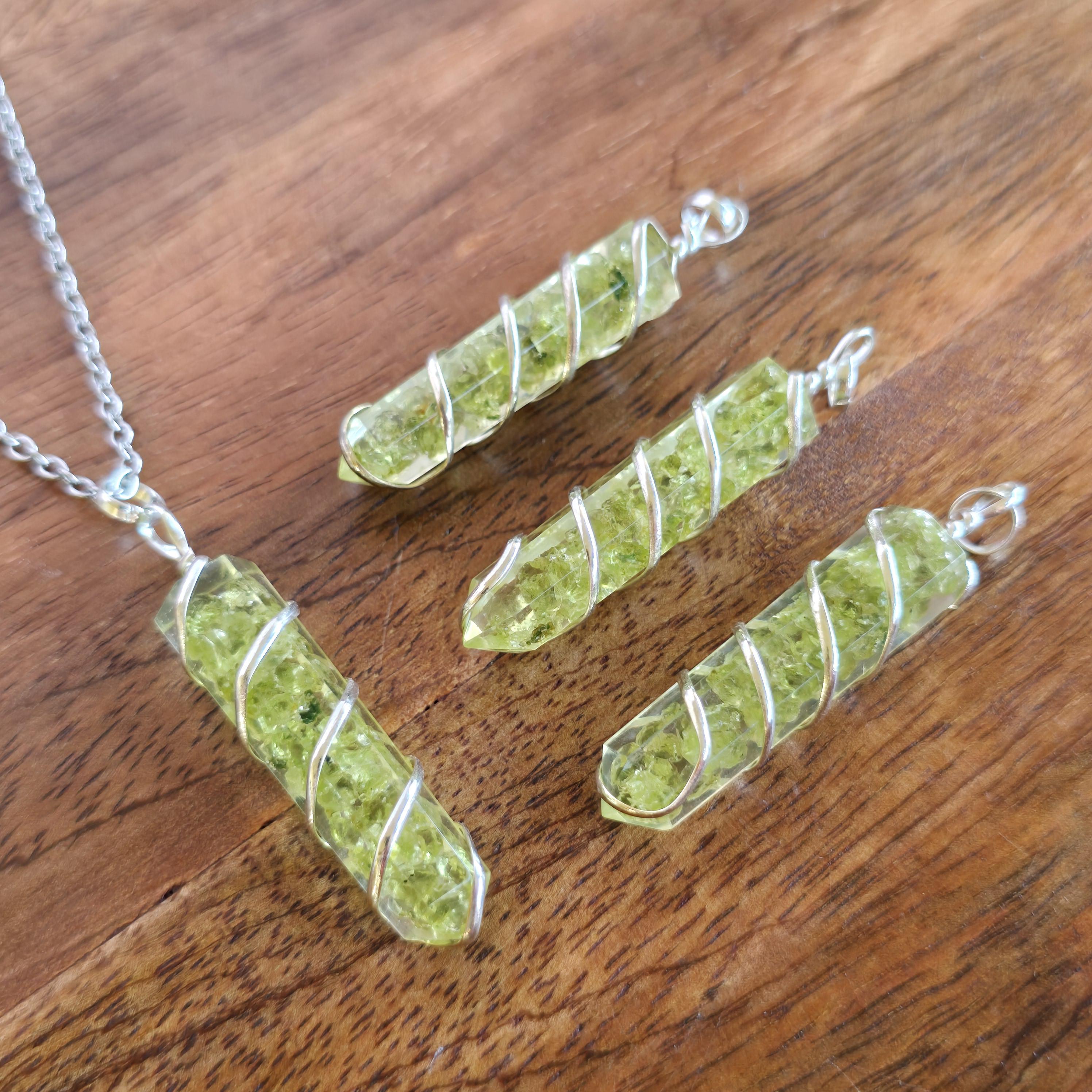 Peridot in Orgonite Wire Wrapped Pendant Necklace