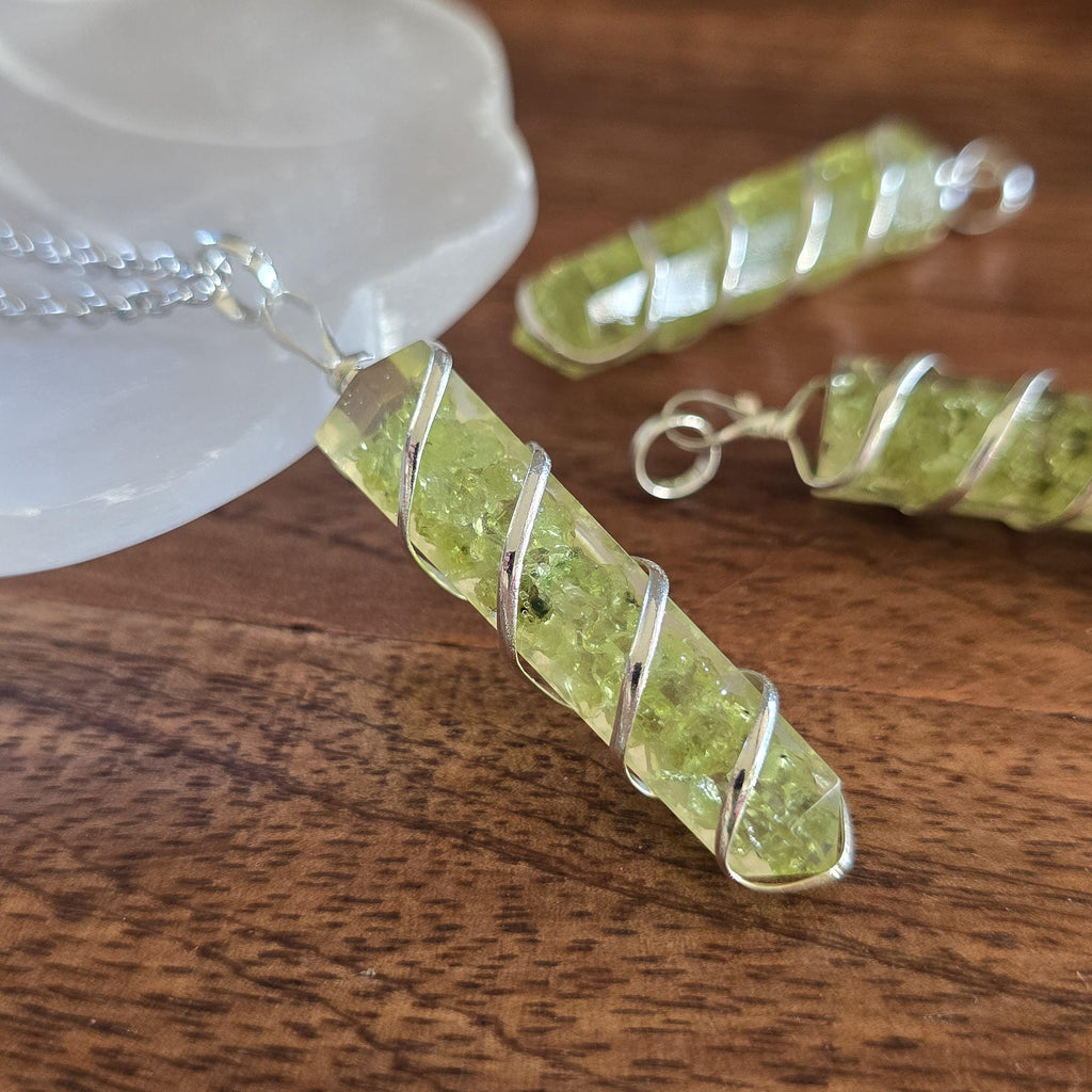 Peridot in Orgonite Wire Wrapped Pendant Necklace