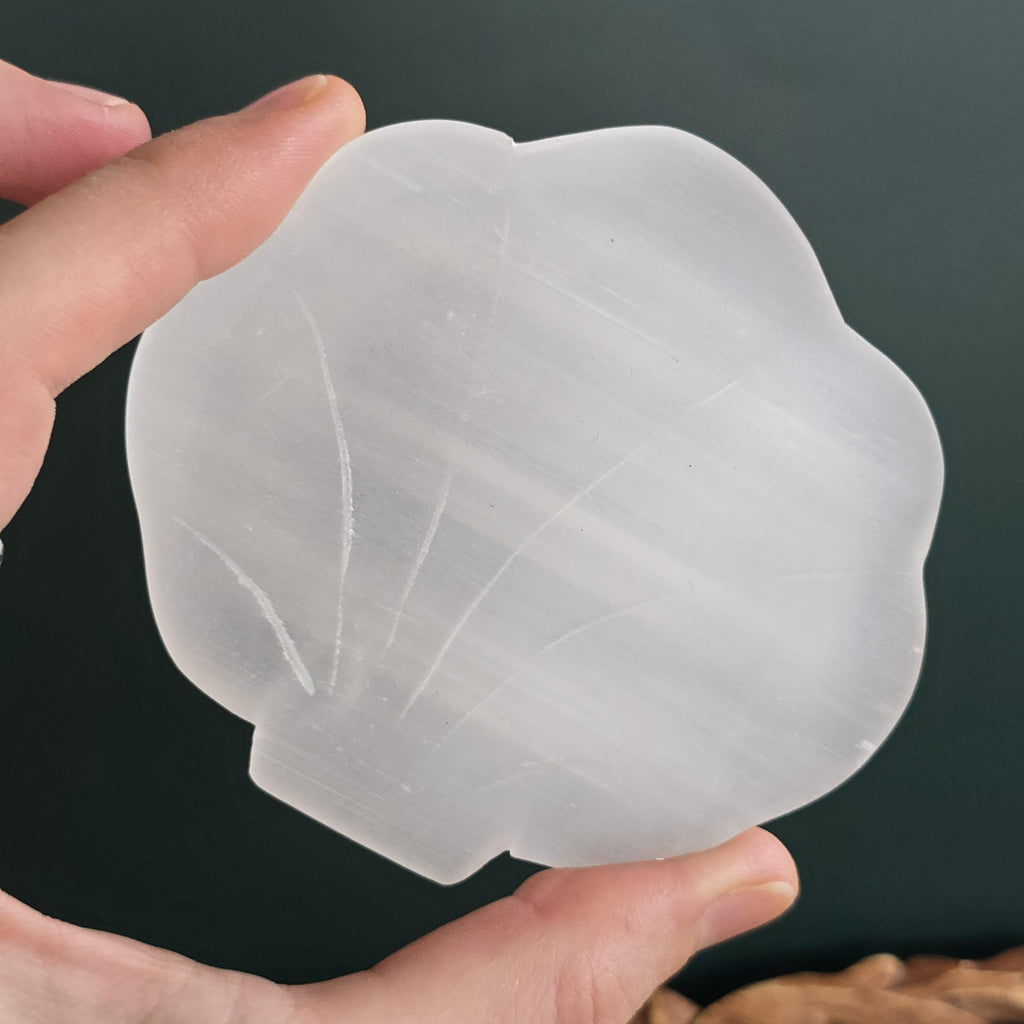 Moroccan Selenite Crystal Charging Bowl - Hand Carved White Selenite Tray
