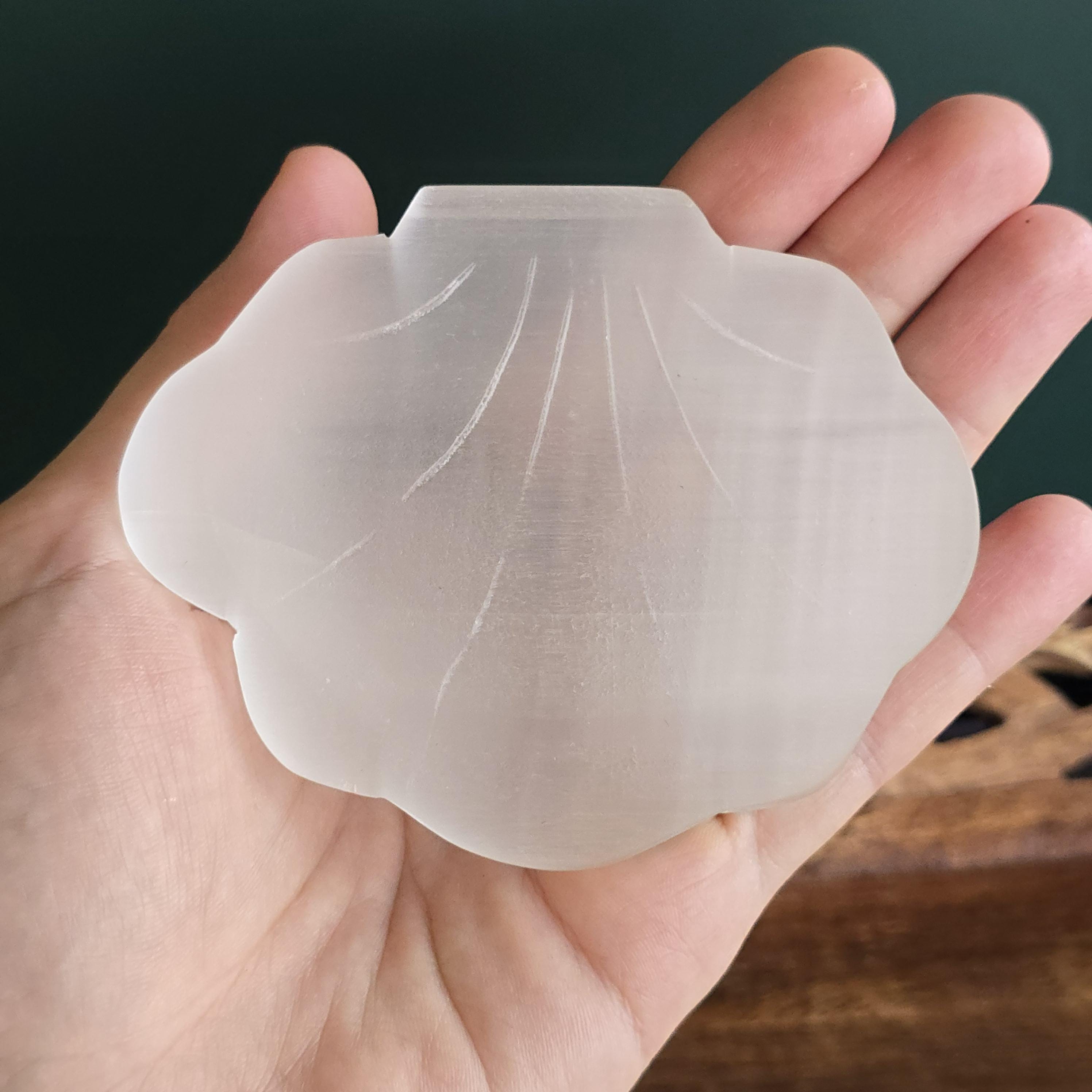 Moroccan Selenite Crystal Charging Bowl - Hand Carved White Selenite Bowl