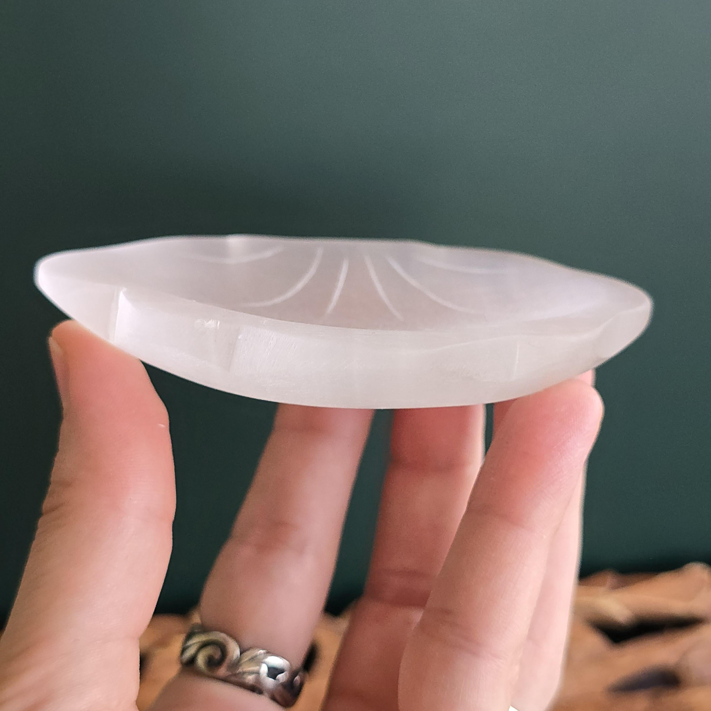 Moroccan Selenite Crystal Charging Bowl - Hand Carved White Selenite Bowl