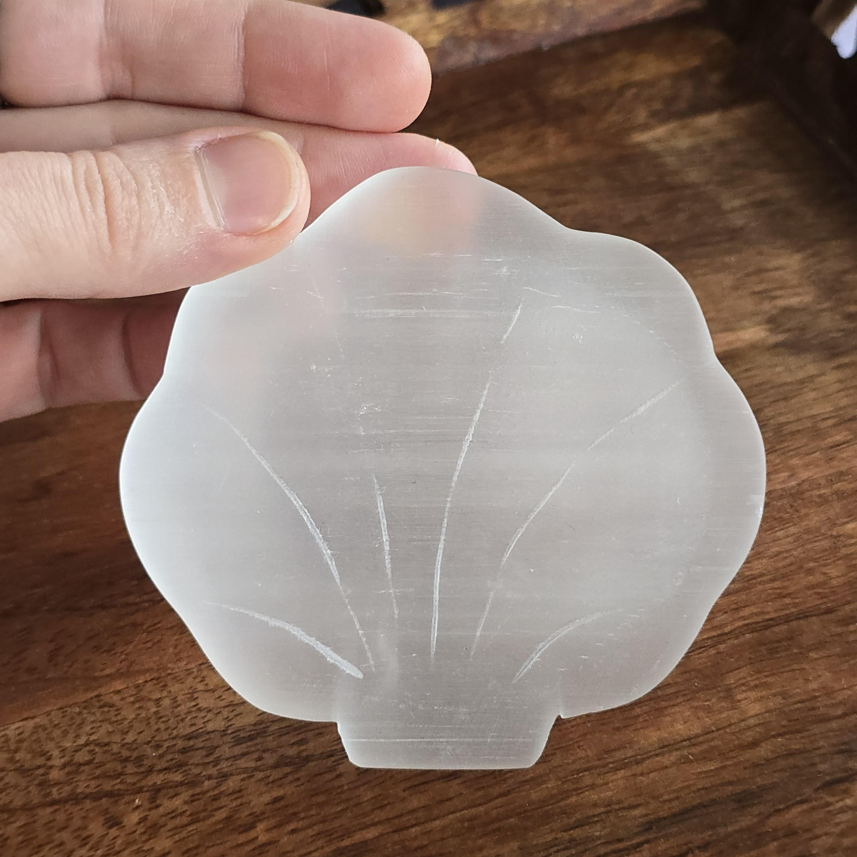 Moroccan Selenite Crystal Charging Bowl - Hand Carved White Selenite Bowl
