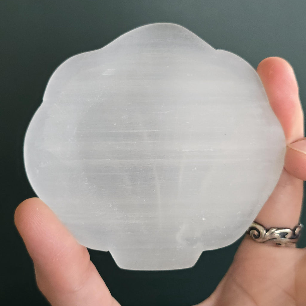 Moroccan Selenite Crystal Charging Bowl - Hand Carved White Selenite Bowl