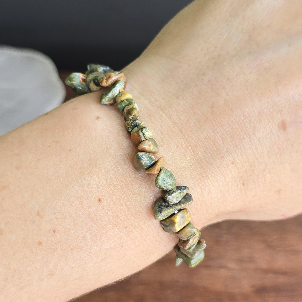 Rhyolite Crystal Chips Bracelet: Handmade Gemstone Beaded Bracelet