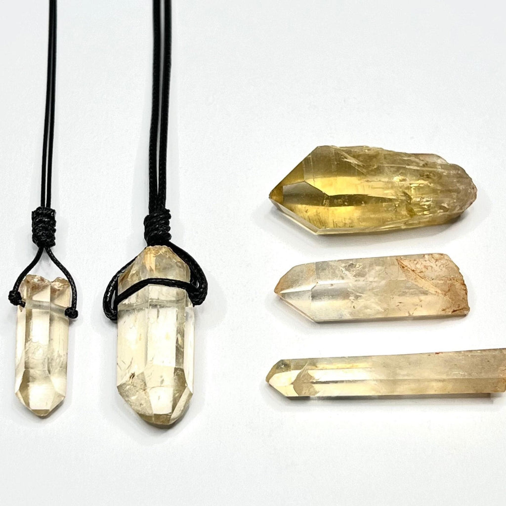 Natural Citrine Crystal Necklace | Handmade Black Cord Pendant Necklace