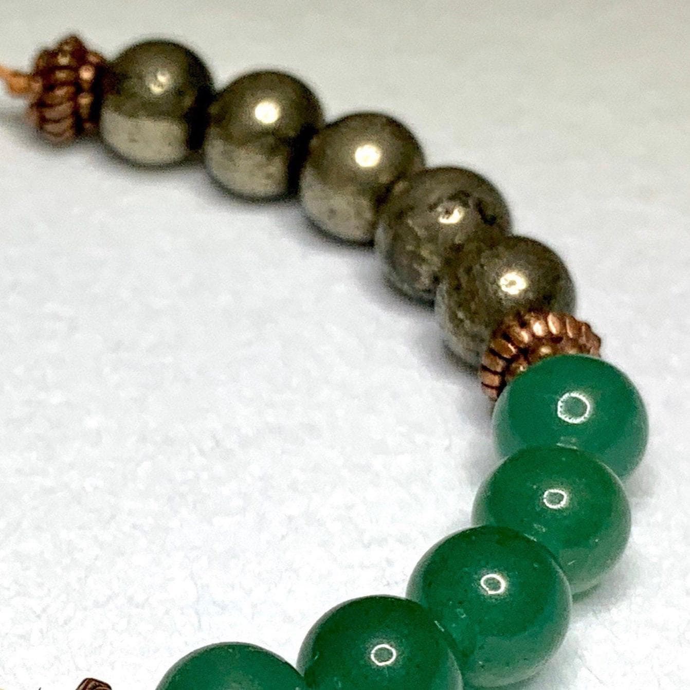 Abundance Bracelet - Citrine Pyrite Jade Green Aventurine 8mm Bead, Copper Spacers