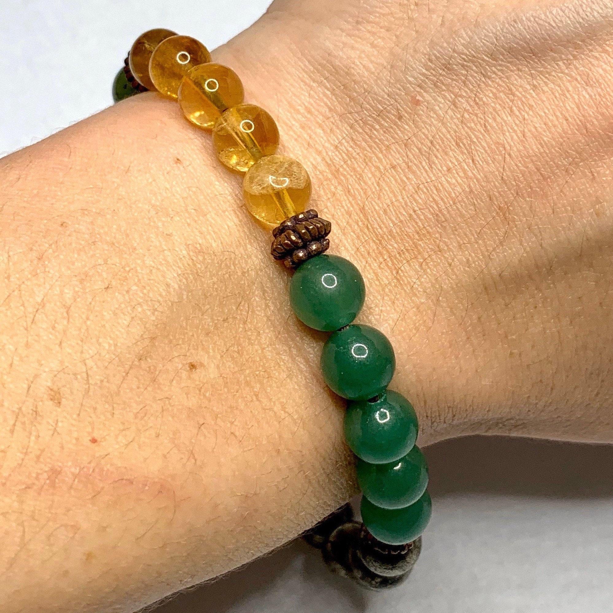 Abundance Bracelet - Citrine Pyrite Jade Green Aventurine 8mm Bead, Copper Spacers