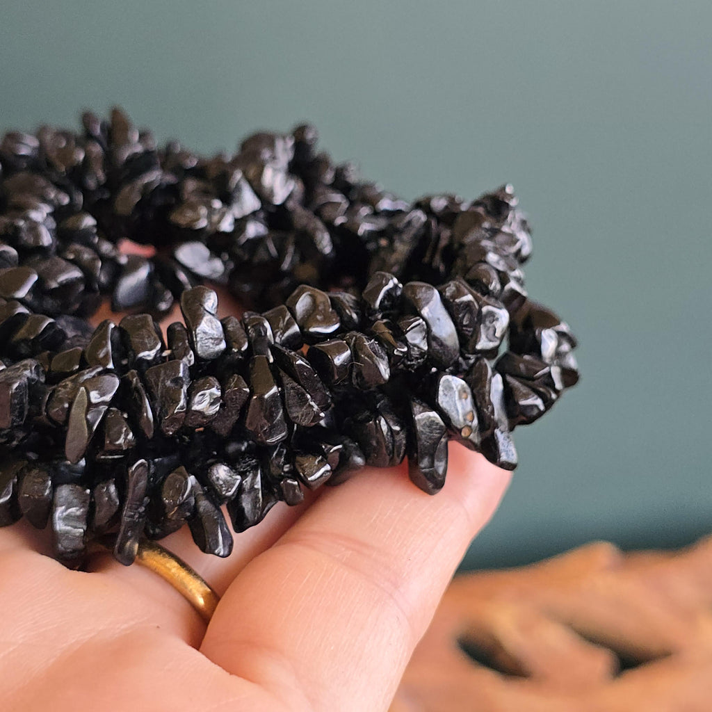 Black Tourmaline Chips Necklace: 36" Handmade Long Crystal Necklace