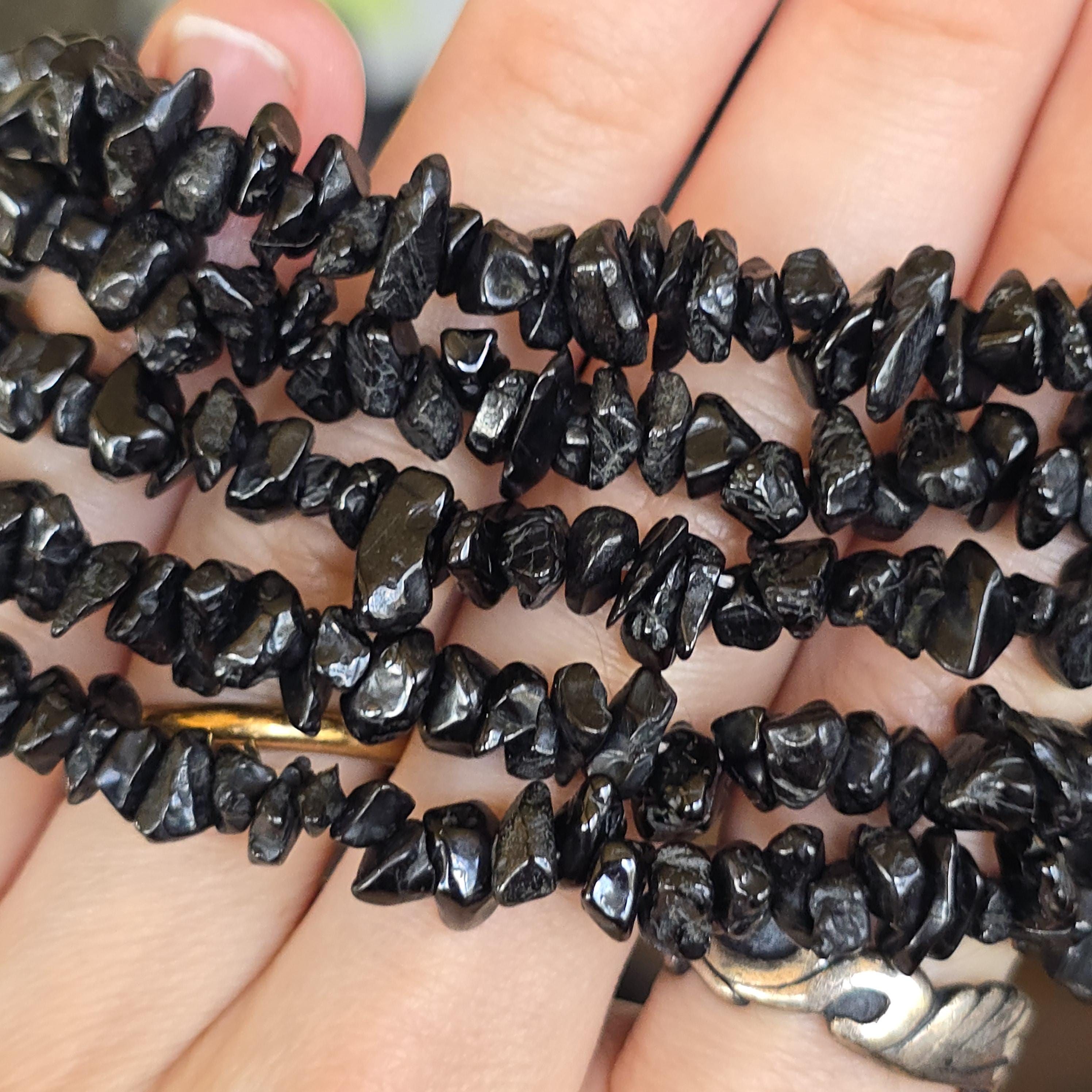 Black Tourmaline Chips Necklace: 36" Handmade Long Crystal Necklace