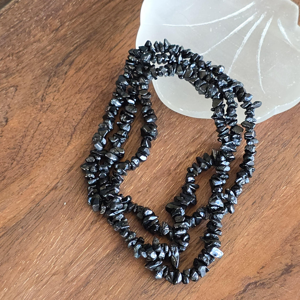 Black Tourmaline Chips Necklace: 36" Handmade Long Crystal Necklace