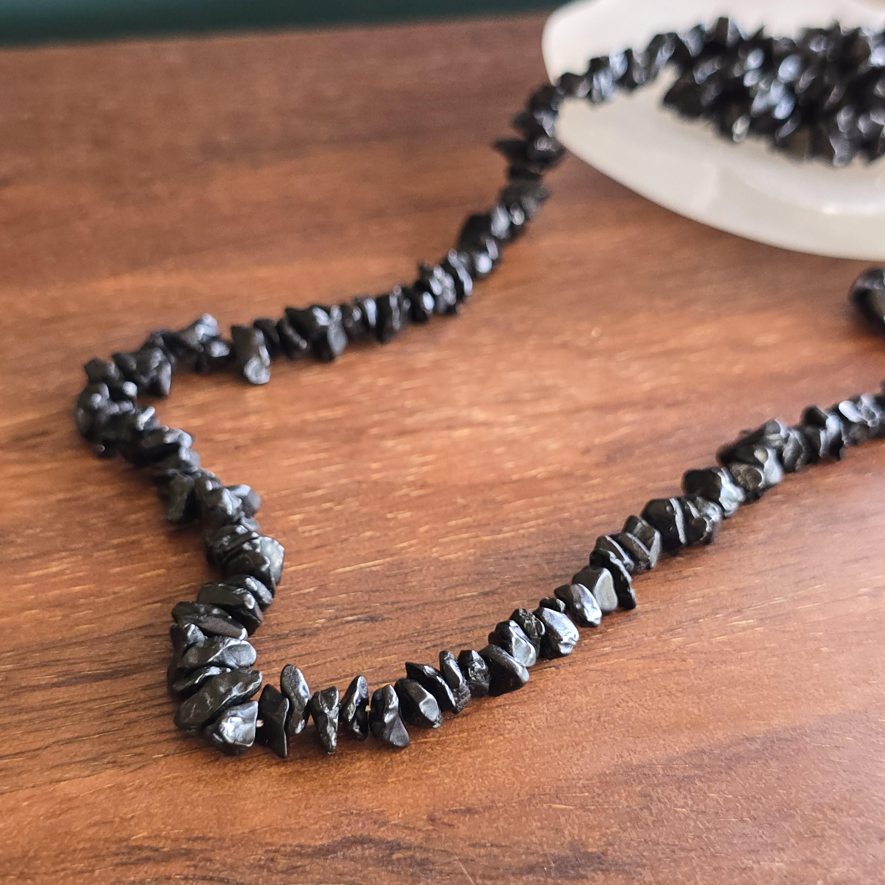 Black Tourmaline Chips Necklace: 36" Handmade Long Crystal Necklace