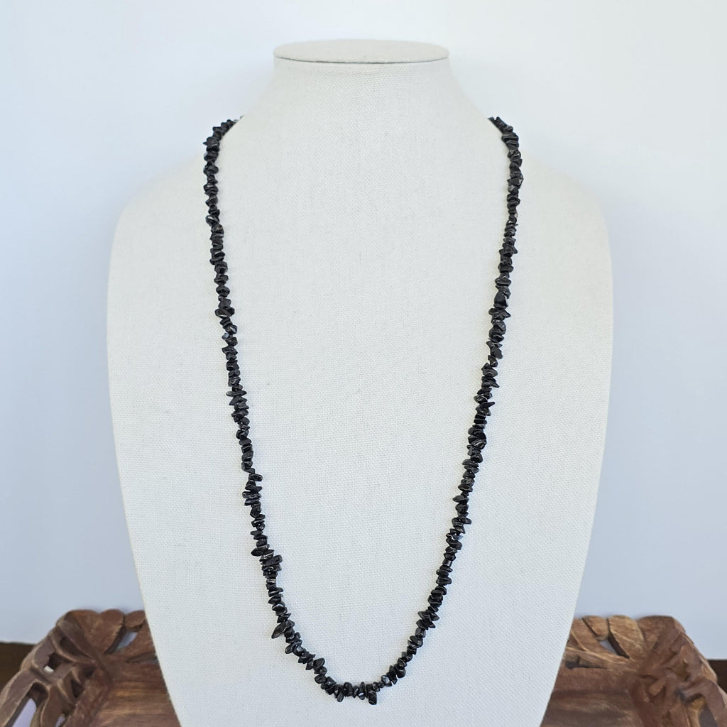 Black Tourmaline Chips Necklace: 36" Handmade Long Crystal Necklace