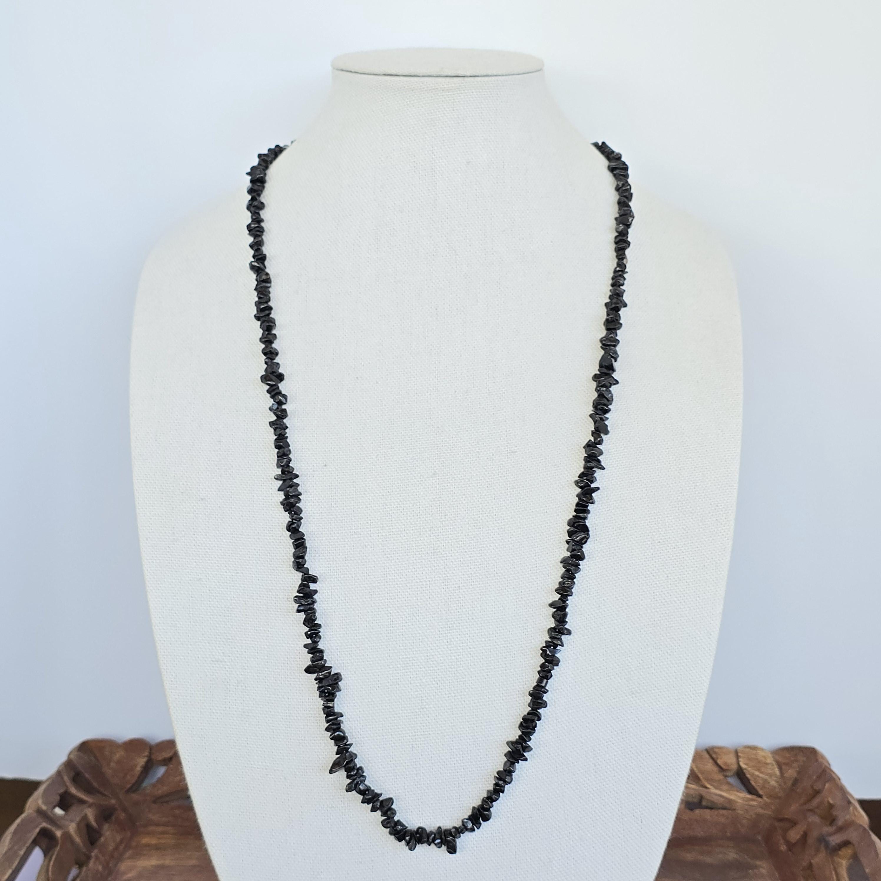 Black Tourmaline Chips Necklace: 36" Handmade Long Crystal Necklace