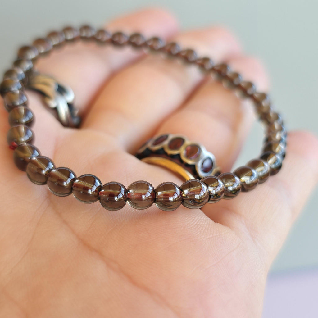 Smoky Quartz Crystal Bracelet: 4mm Handmade Gemstone Beaded Bracelet