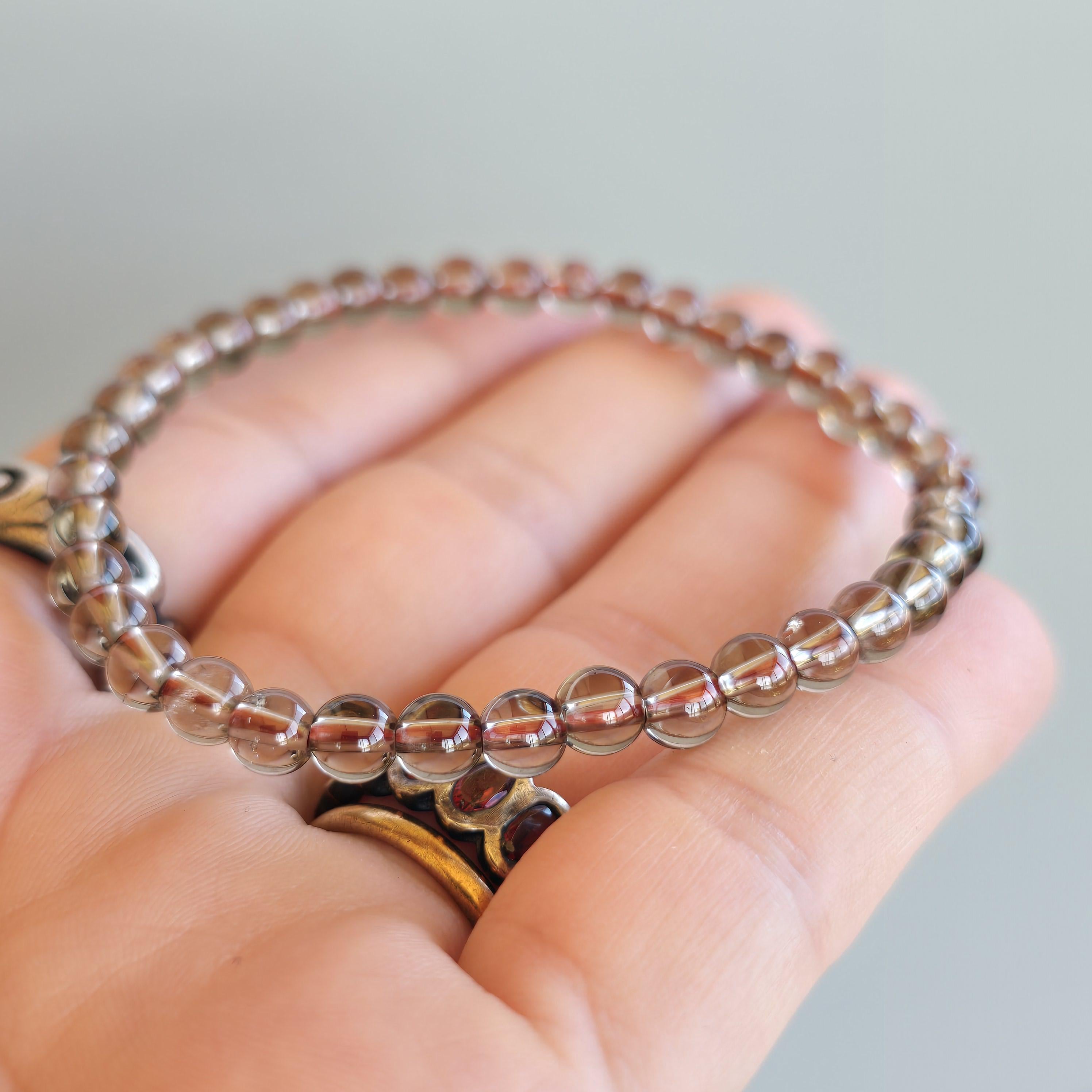 Smoky Quartz Crystal Bracelet: 4mm Handmade Gemstone Beaded Bracelet