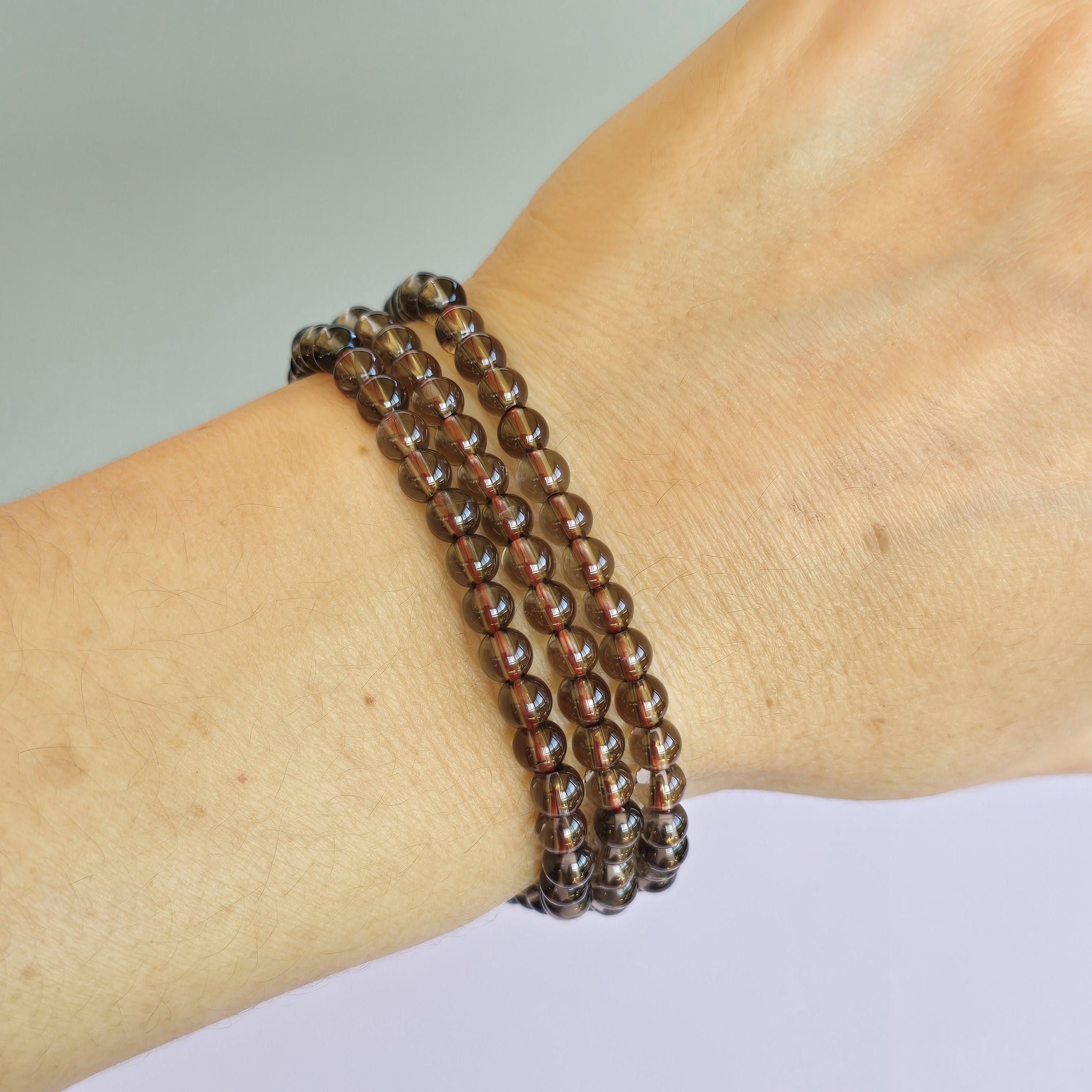 Smoky Quartz Crystal Bracelet: 4mm Handmade Gemstone Beaded Bracelet