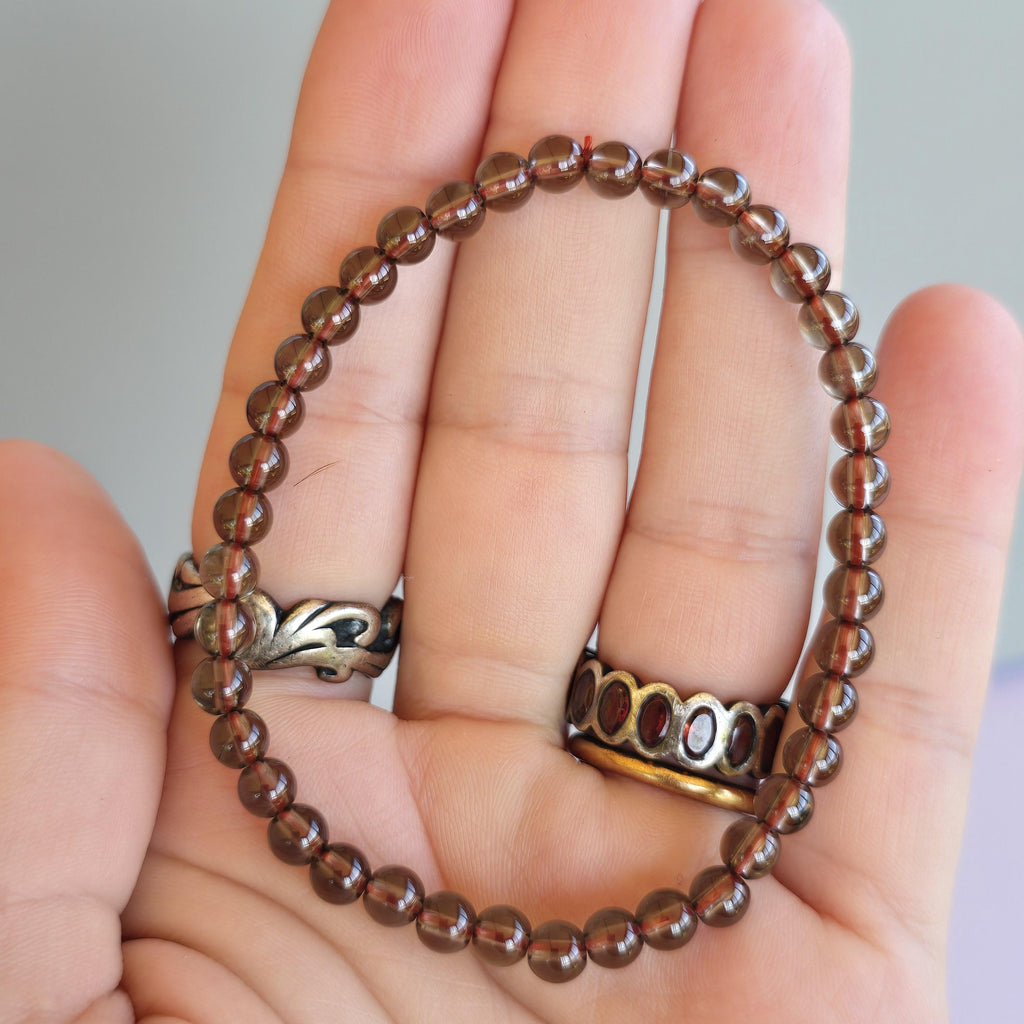 Smoky Quartz Crystal Bracelet: 4mm Handmade Gemstone Beaded Bracelet