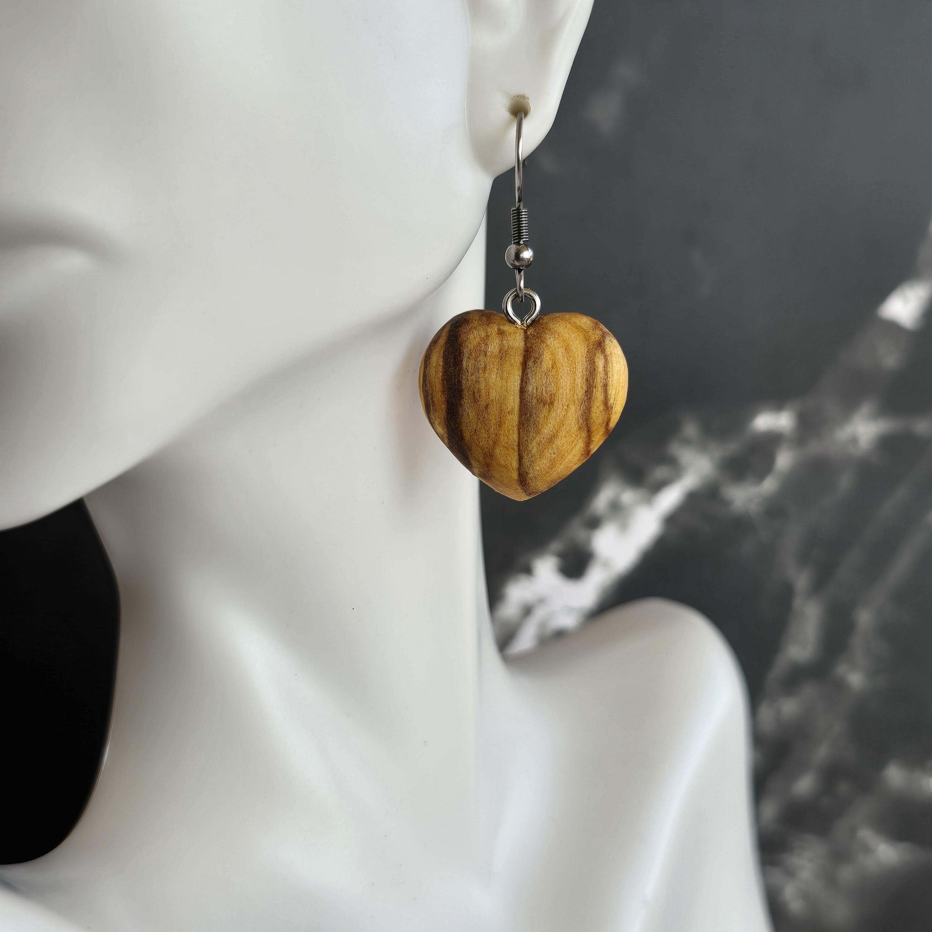 Palo Santo Wood Earrings - Heart or Drop Shape Dangle Earrings