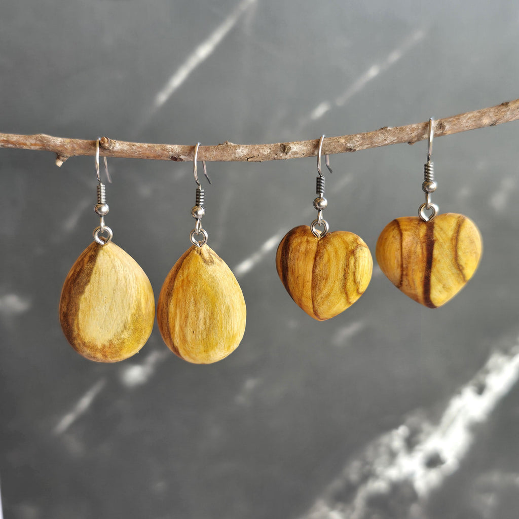 Palo Santo Wood Earrings - Heart or Drop Shape Dangle Earrings