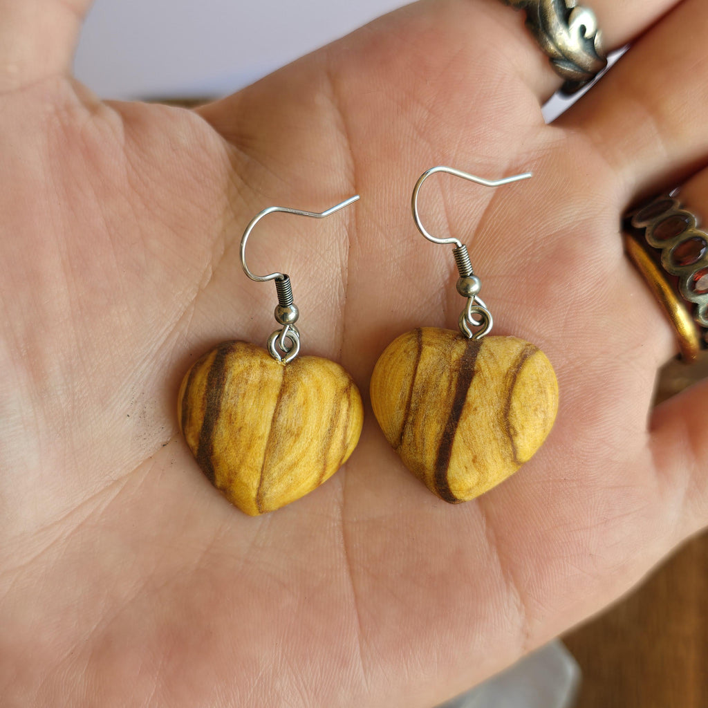 Palo Santo Wood Earrings - Heart or Drop Shape Dangle Earrings
