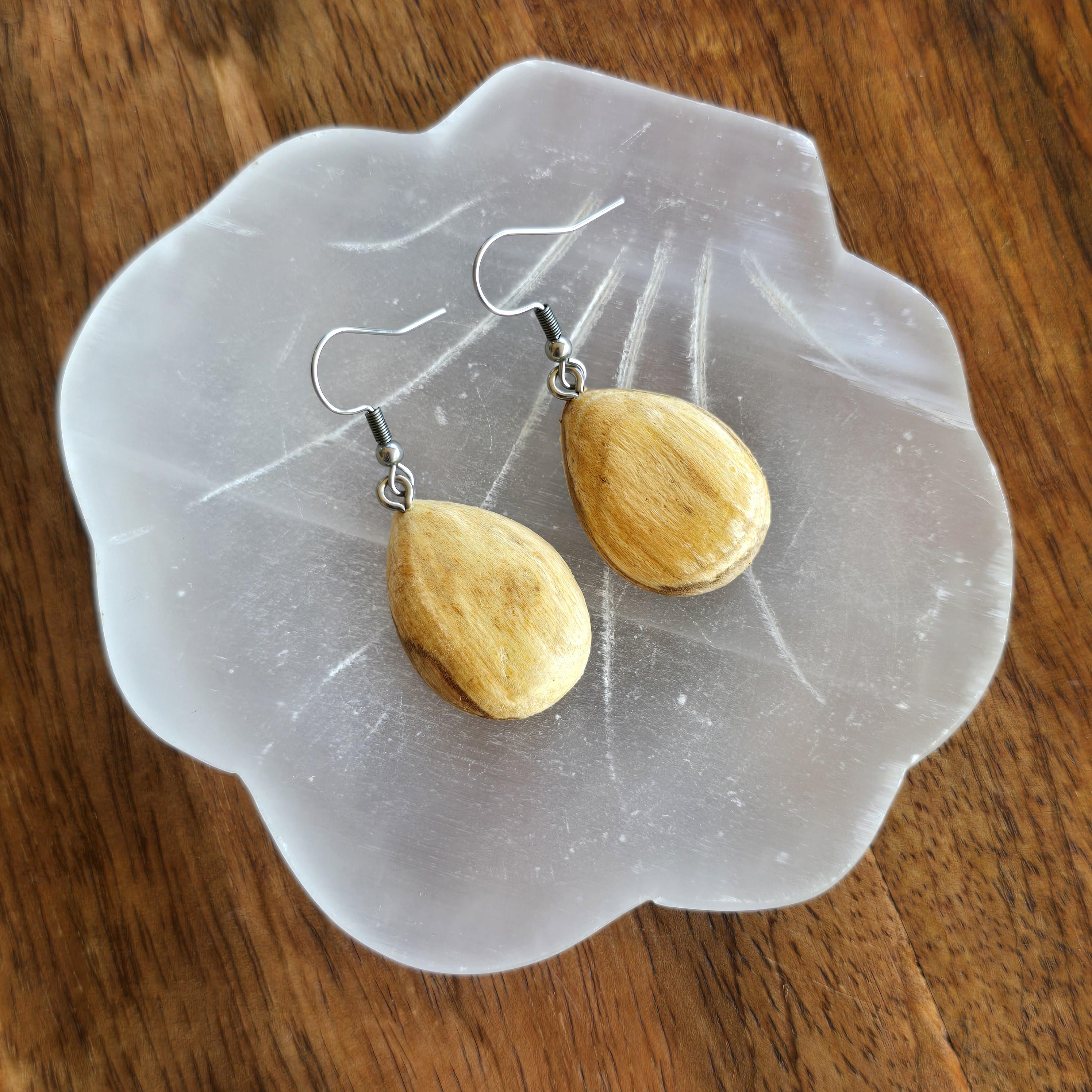 Palo Santo Wood Earrings - Heart or Drop Shape Dangle Earrings
