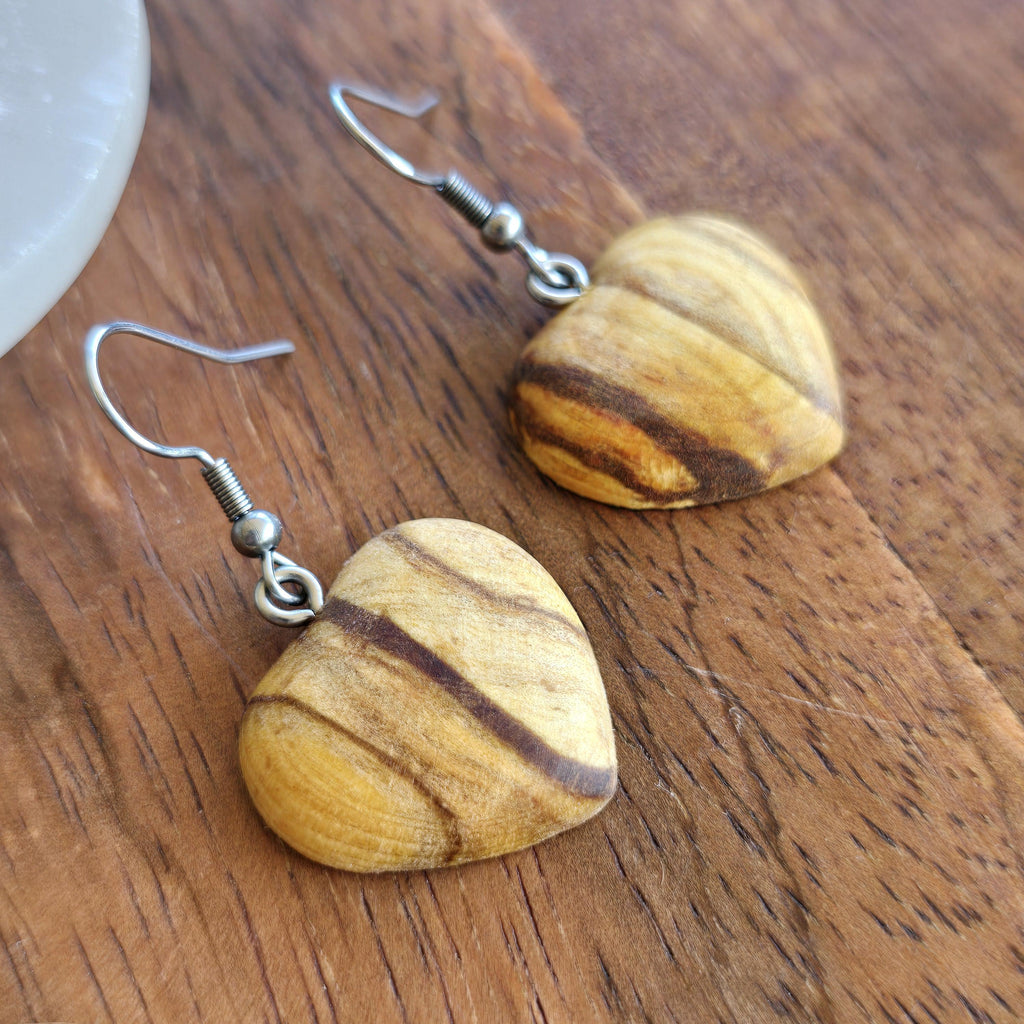 Palo Santo Wood Earrings - Heart or Drop Shape Dangle Earrings