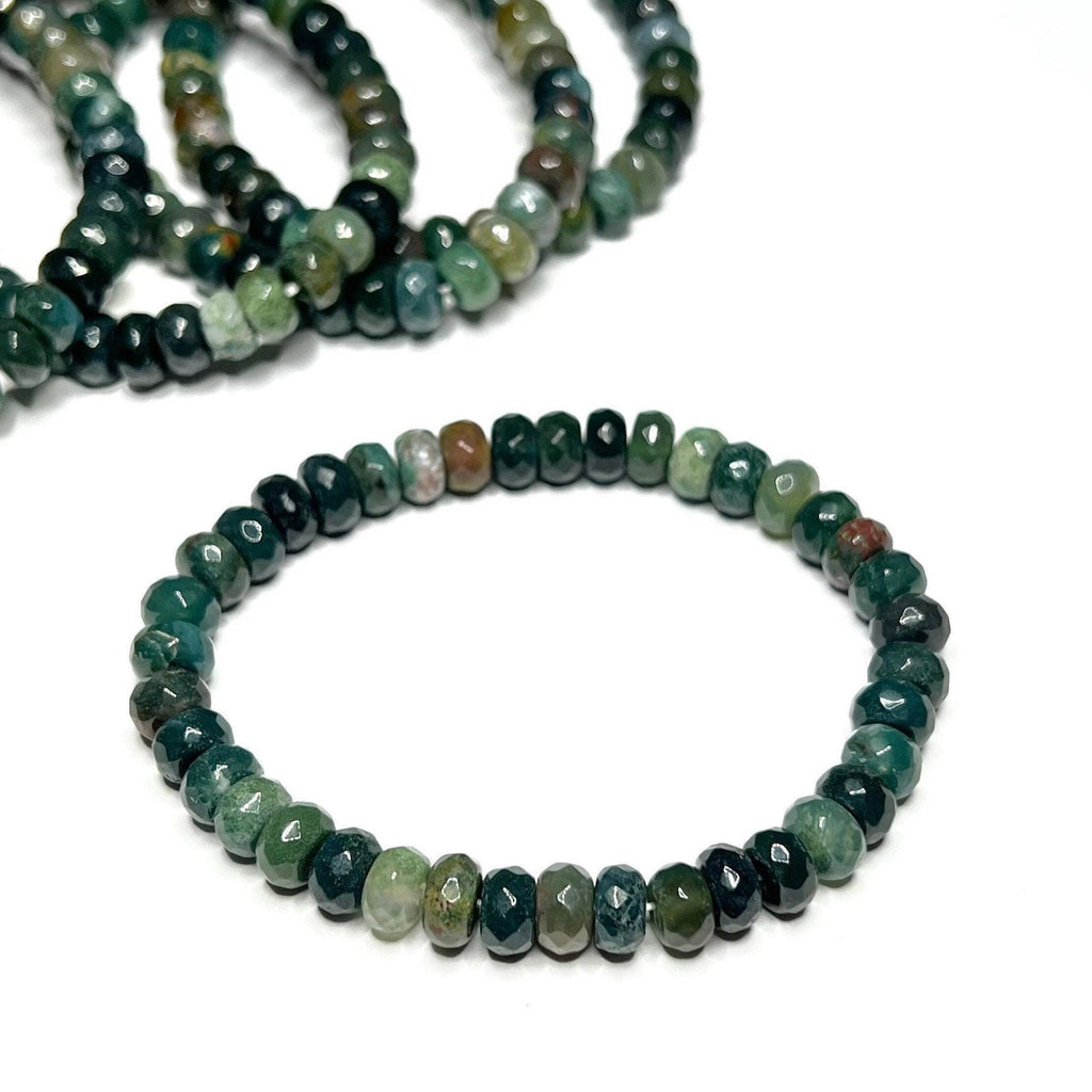 Moss Agate Crystal Bracelet: Choose 4mm or 8mm Rondelle Gemstone Beads
