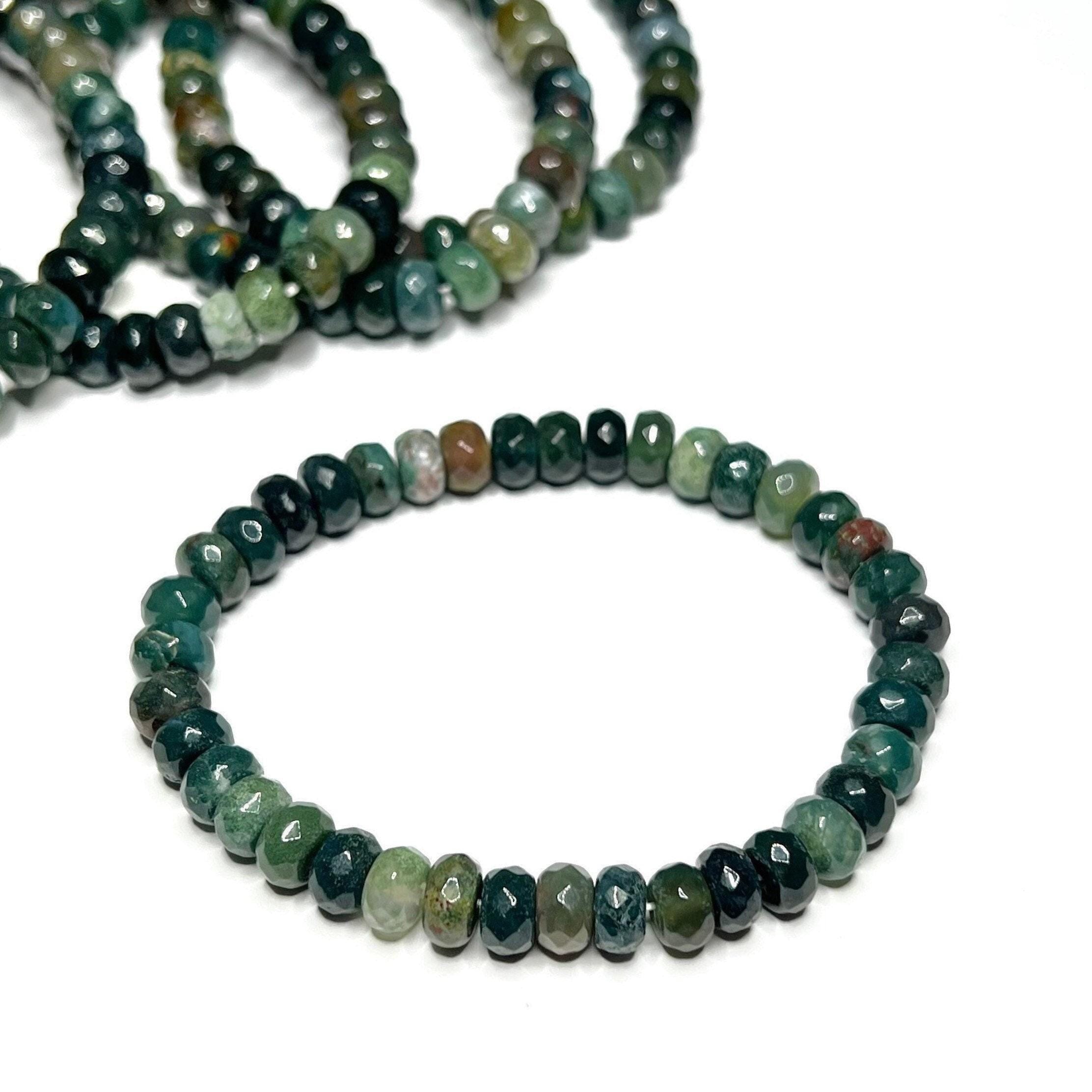 Moss Agate Crystal Bracelet: Choose 4mm or 8mm Rondelle Gemstone Beads