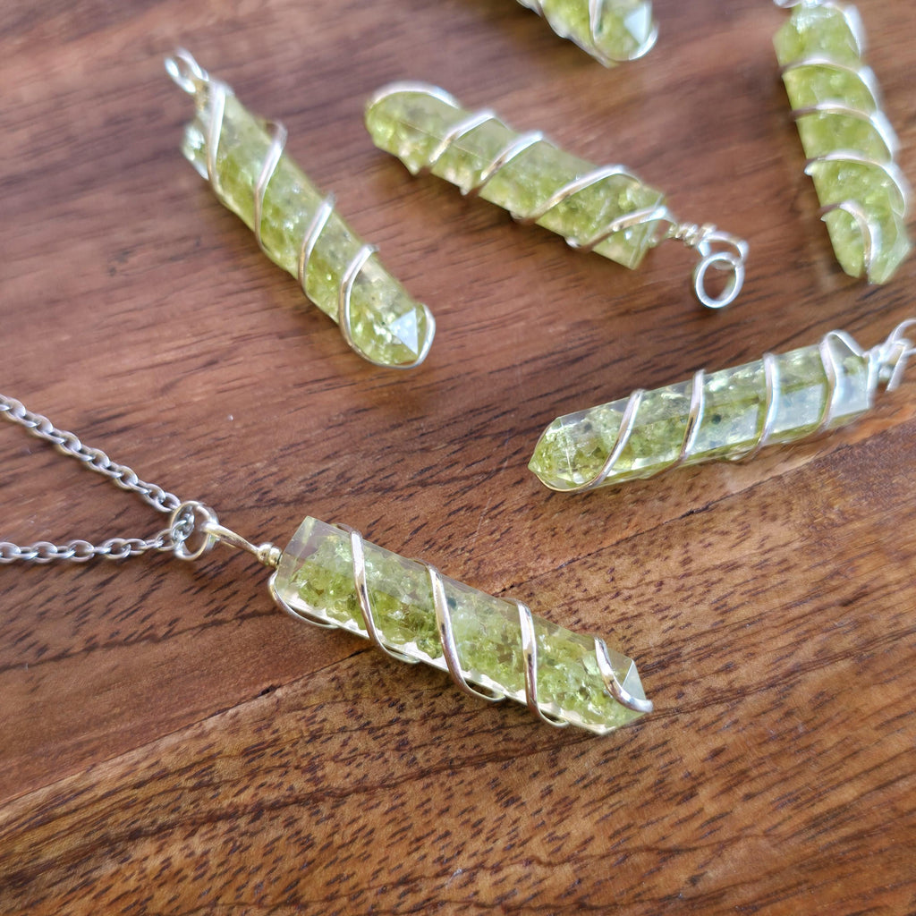 Peridot in Orgonite Wire Wrapped Pendant Necklace