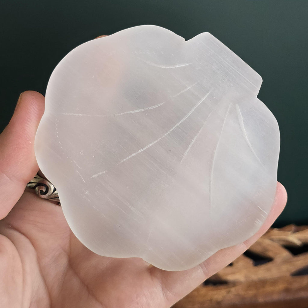 Moroccan Selenite Crystal Charging Bowl - Hand Carved White Selenite Bowl