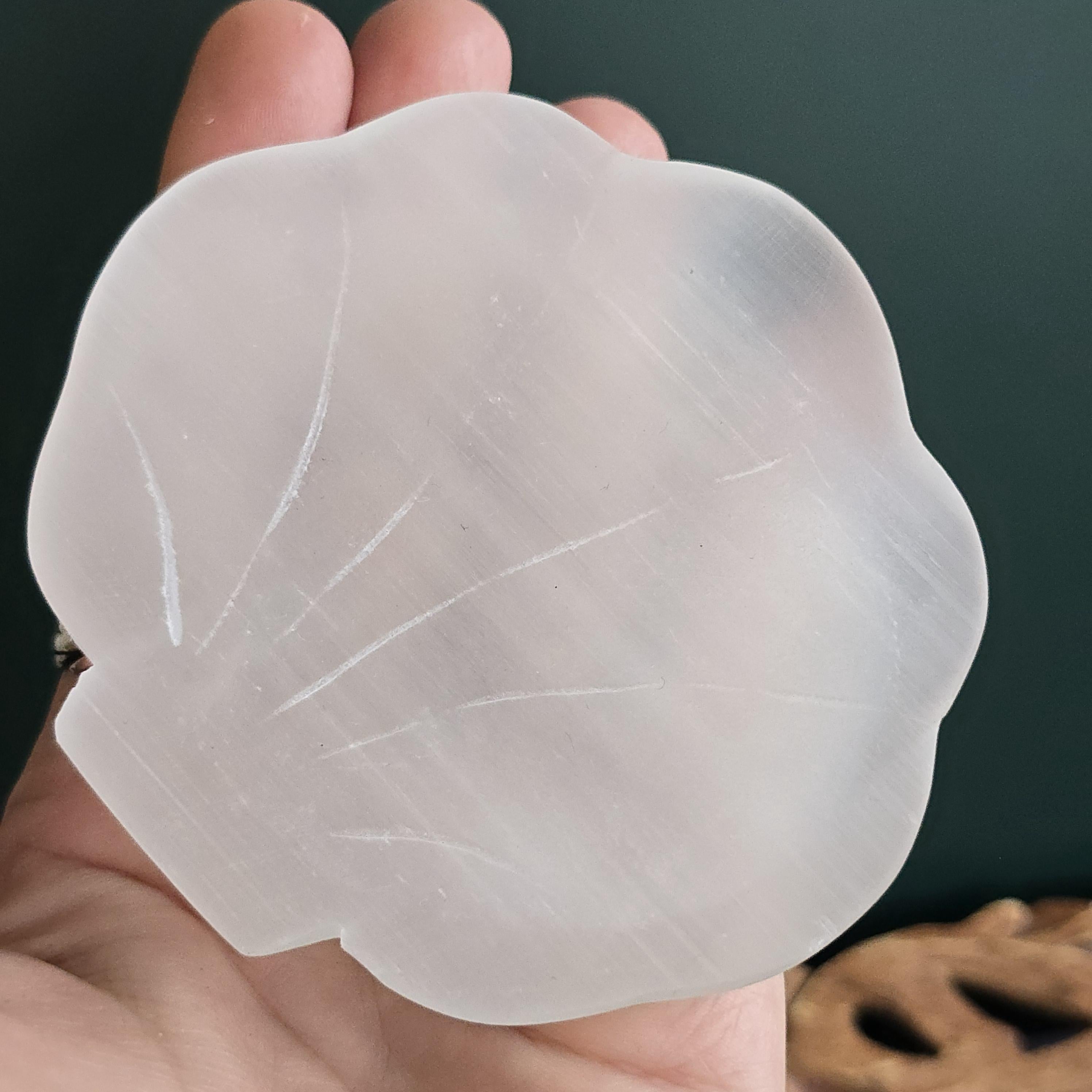 Moroccan Selenite Crystal Charging Bowl - Hand Carved White Selenite Bowl