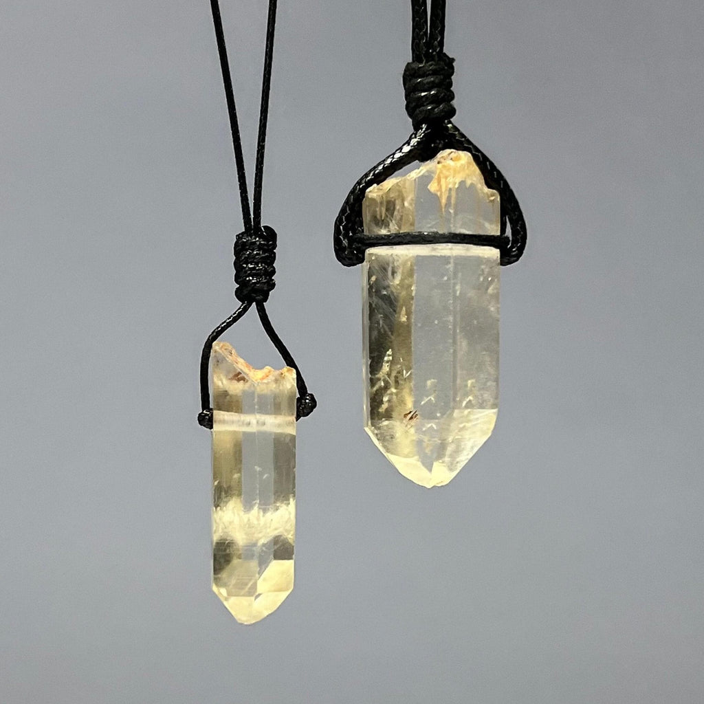 Natural Citrine Crystal Necklace | Handmade Black Cord Pendant Necklace