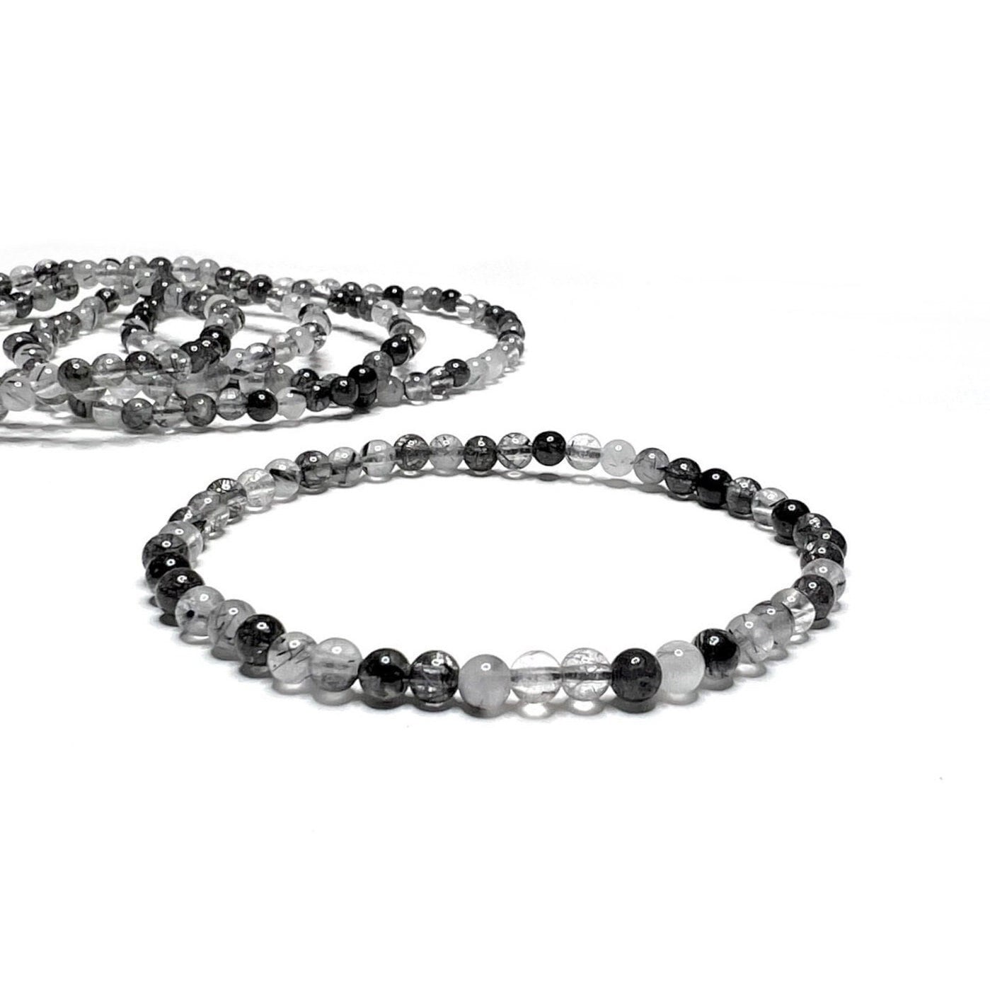 Tourmalinated Quartz Crystal Bracelet, Handmade Gemstone Beaded Bracelet