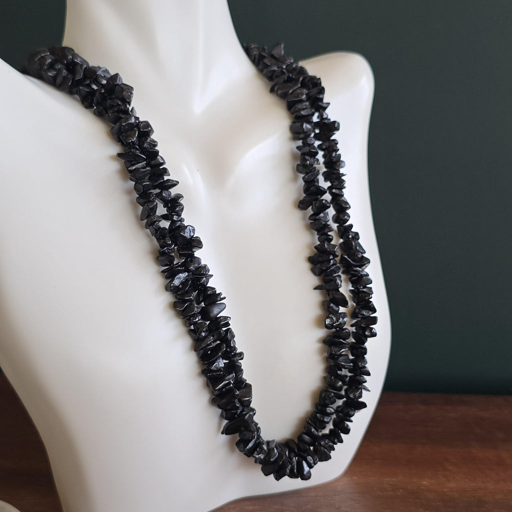 Black Tourmaline Chips Necklace: 36" Handmade Long Crystal Necklace