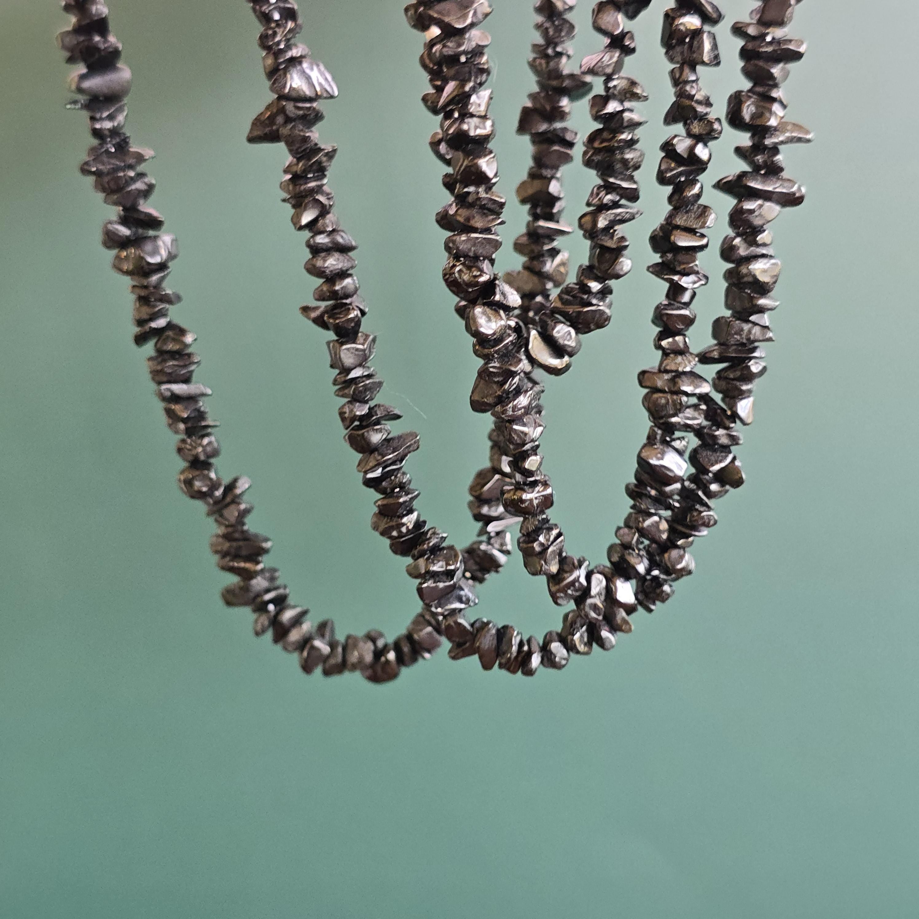 Black Tourmaline Chips Necklace: 36" Handmade Long Crystal Necklace