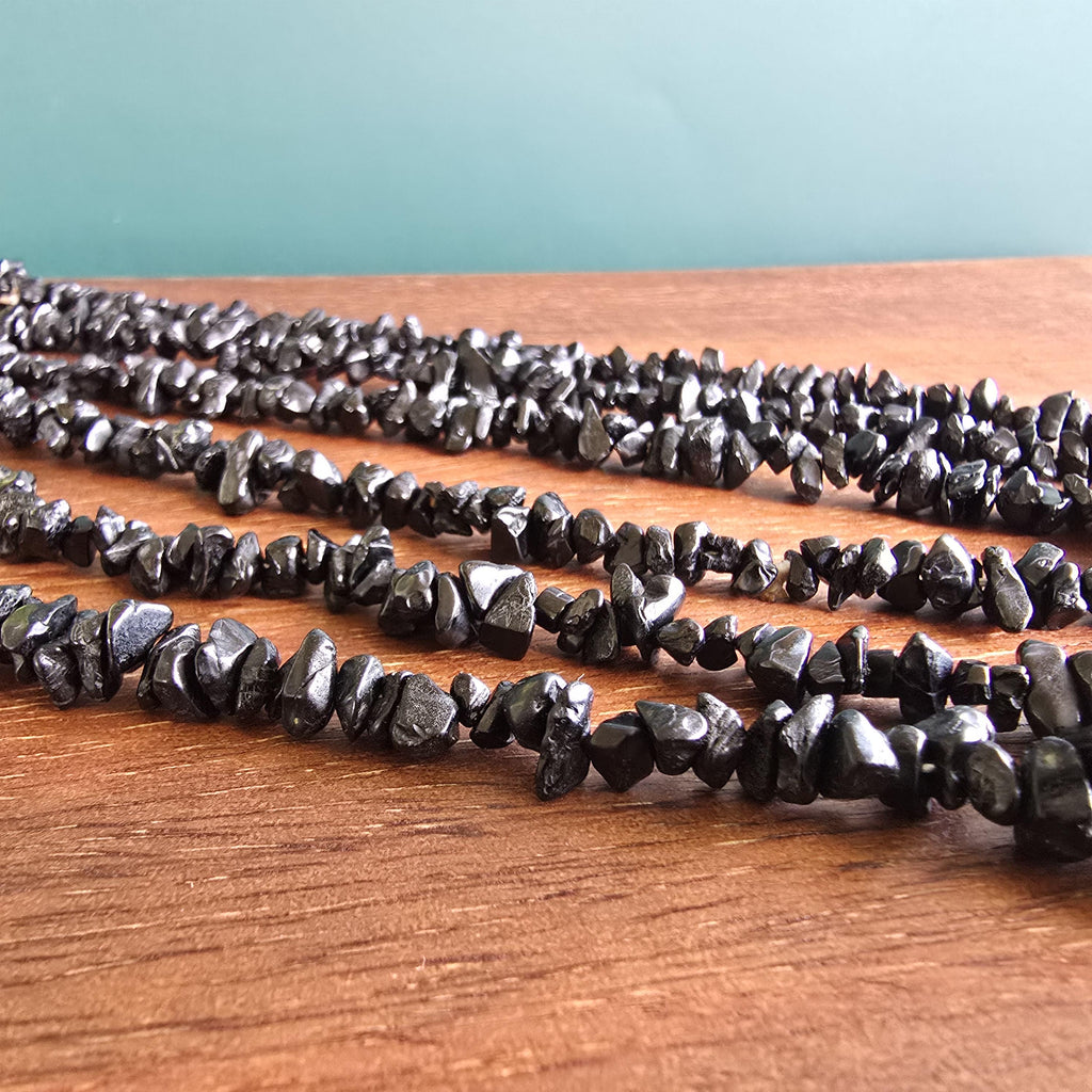 Black Tourmaline Chips Necklace: 36" Handmade Long Crystal Necklace