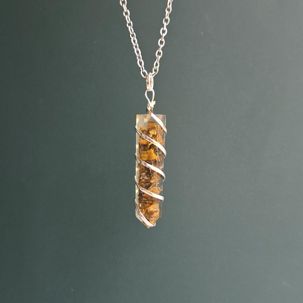 Tigers Eye in Orgonite Coil Wrapped Pendant Necklace