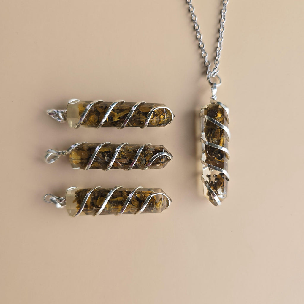 Tigers Eye in Orgonite Coil Wrapped Pendant Necklace