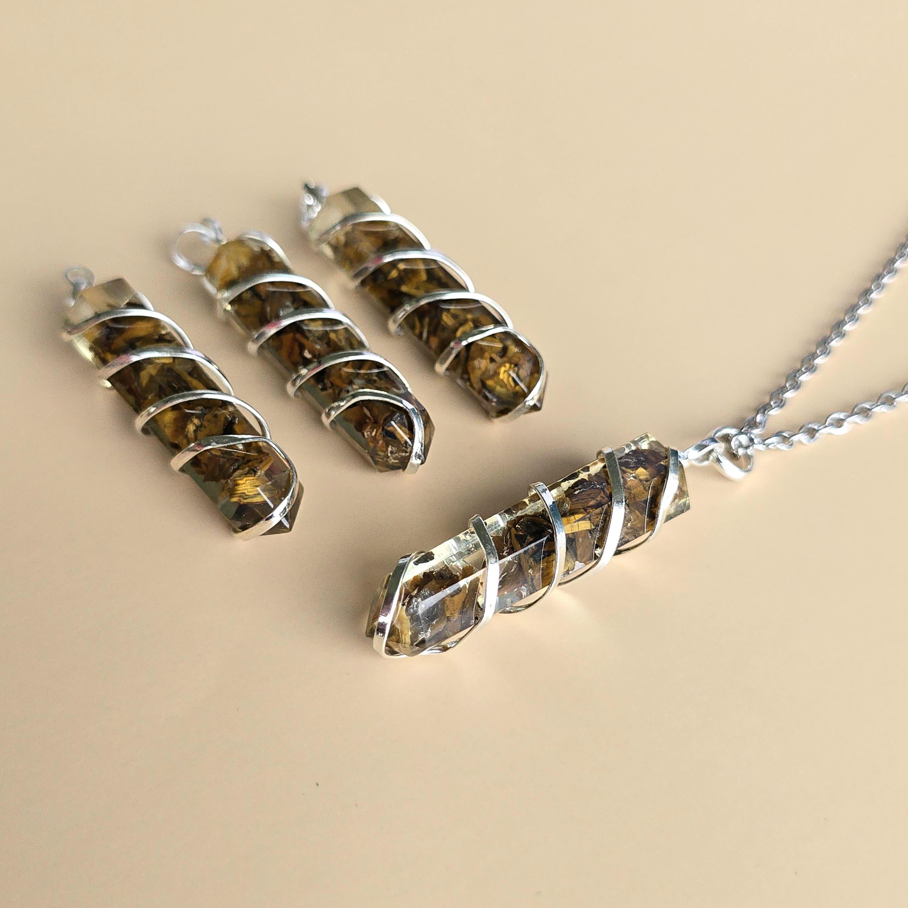 Tigers Eye in Orgonite Coil Wrapped Pendant Necklace