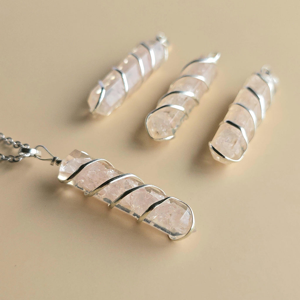 Rose Quartz in Orgonite Coil Wrapped Pendant Necklace
