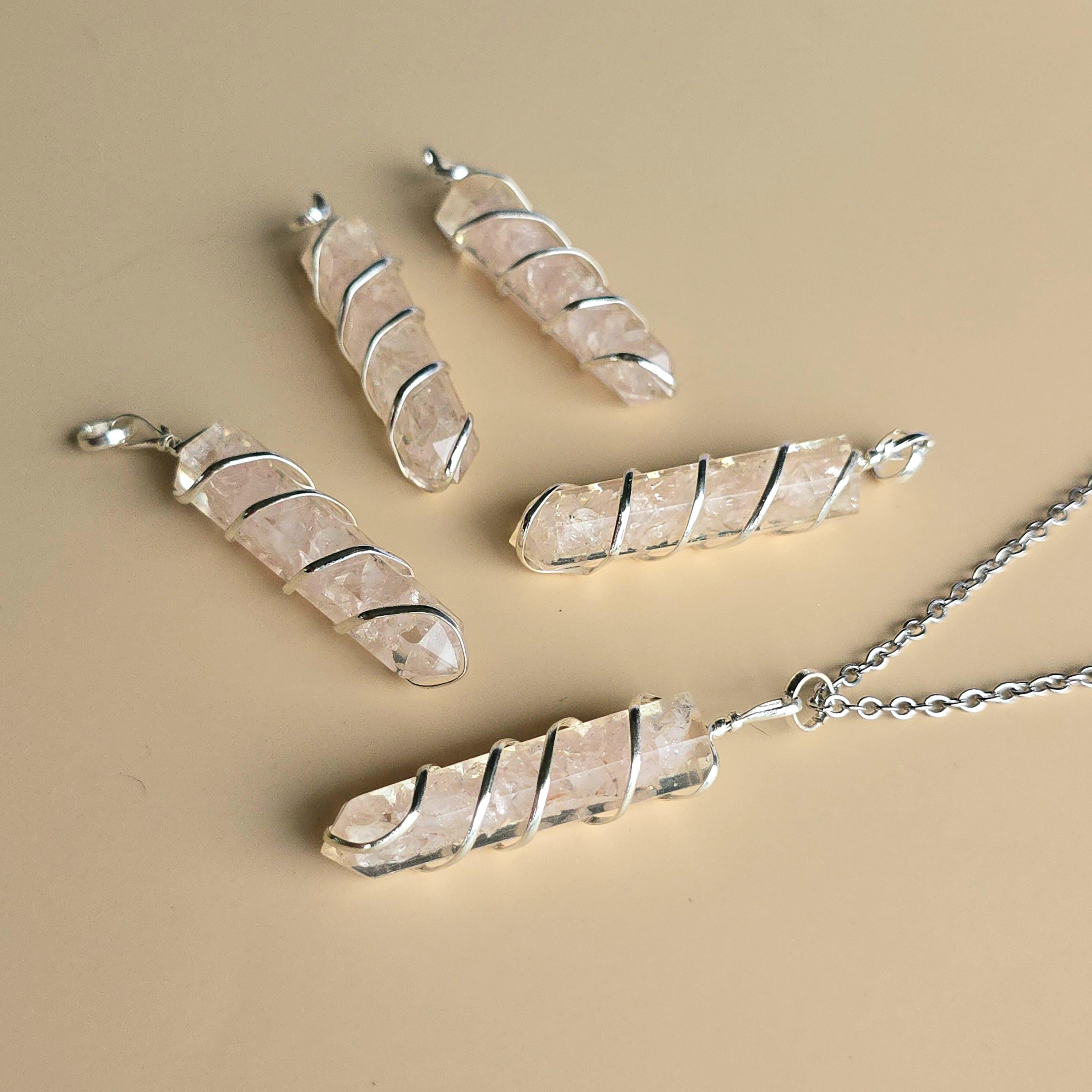 Rose Quartz in Orgonite Coil Wrapped Pendant Necklace