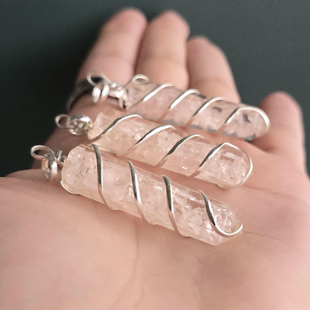 Rose Quartz in Orgonite Coil Wrapped Pendant Necklace