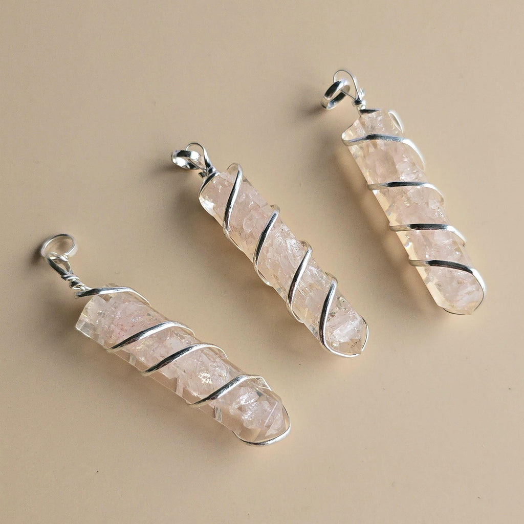 Rose Quartz in Orgonite Coil Wrapped Pendant Necklace