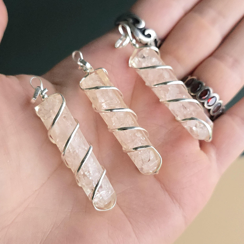 Rose Quartz in Orgonite Coil Wrapped Pendant Necklace