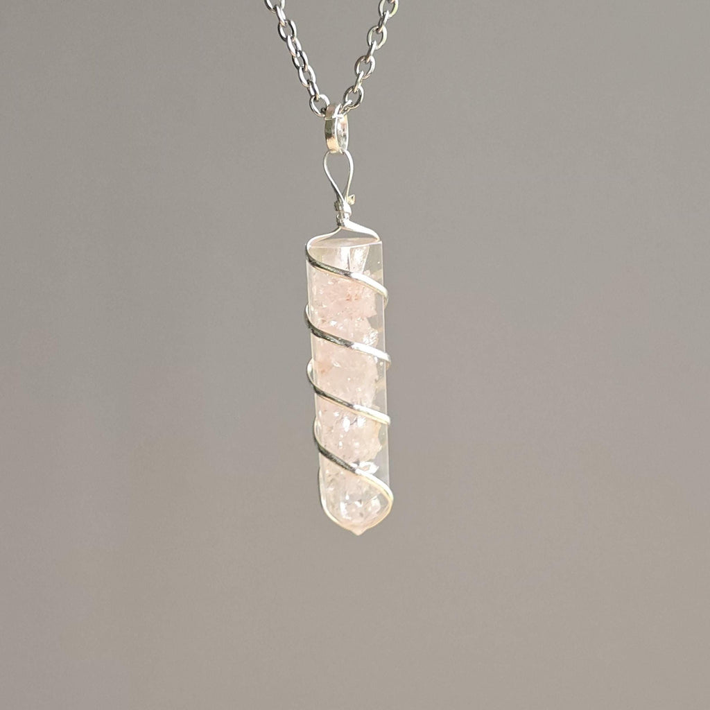 Rose Quartz in Orgonite Coil Wrapped Pendant Necklace