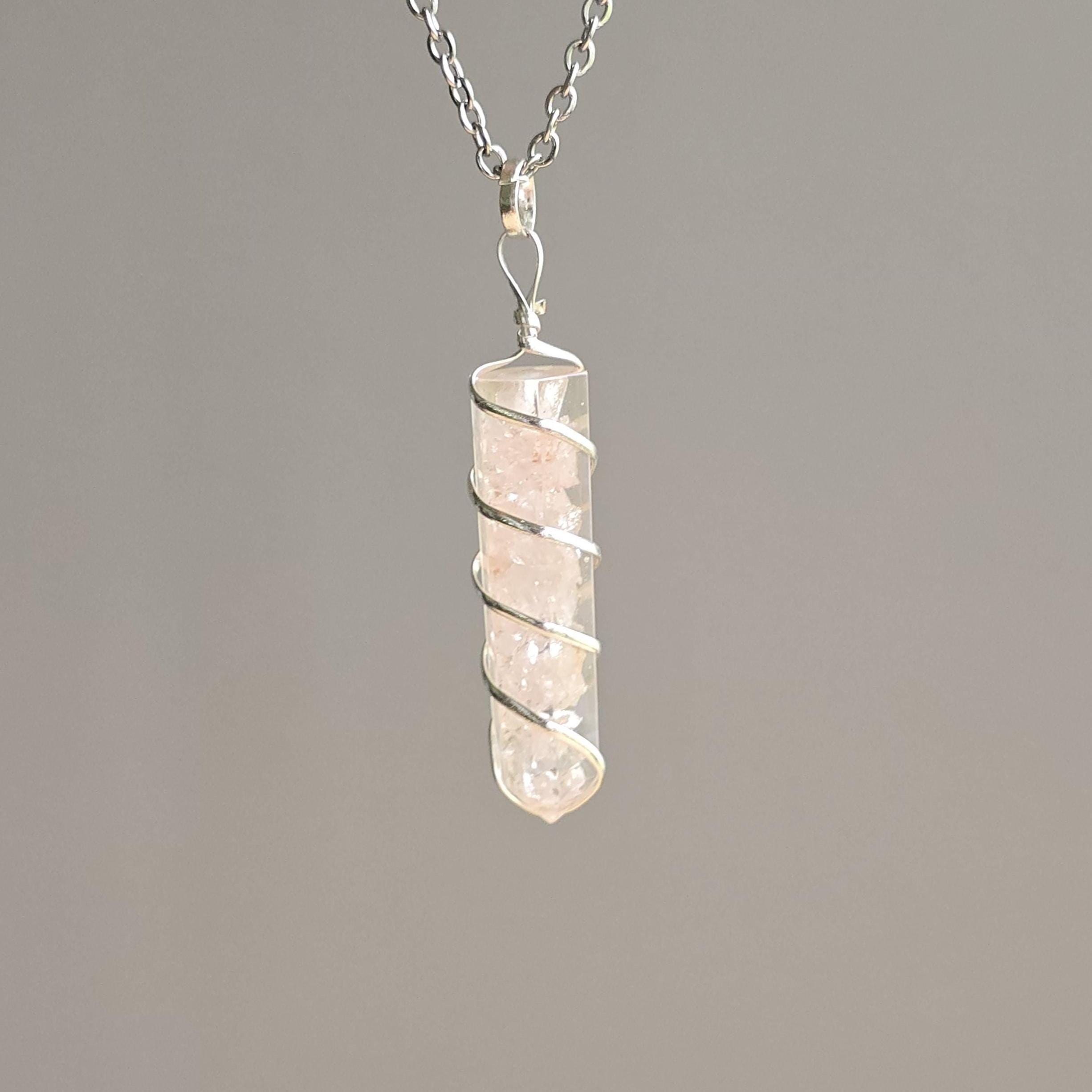 Rose Quartz in Orgonite Coil Wrapped Pendant Necklace