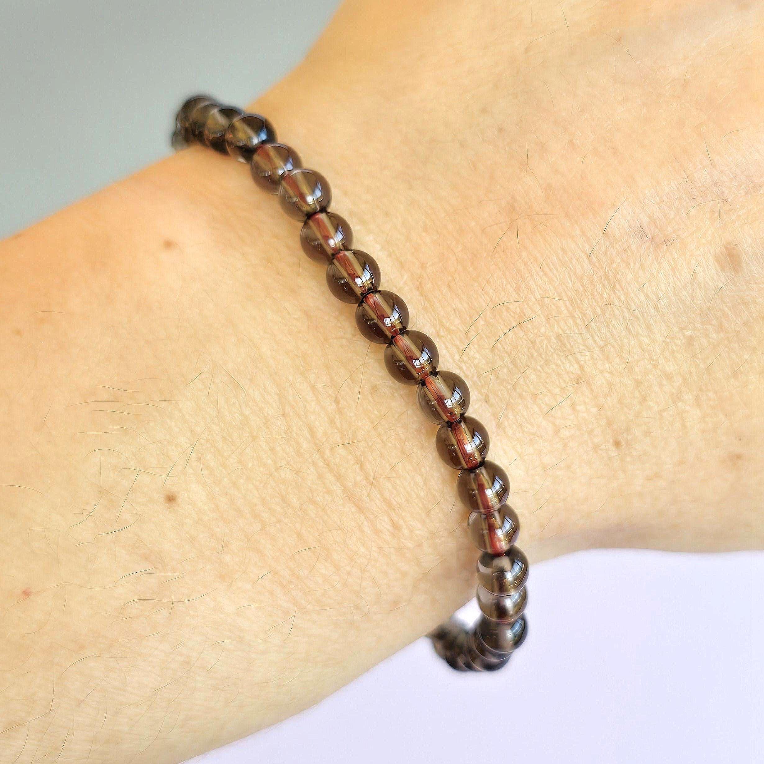 Smoky Quartz Crystal Bracelet: 4mm Handmade Gemstone Beaded Bracelet