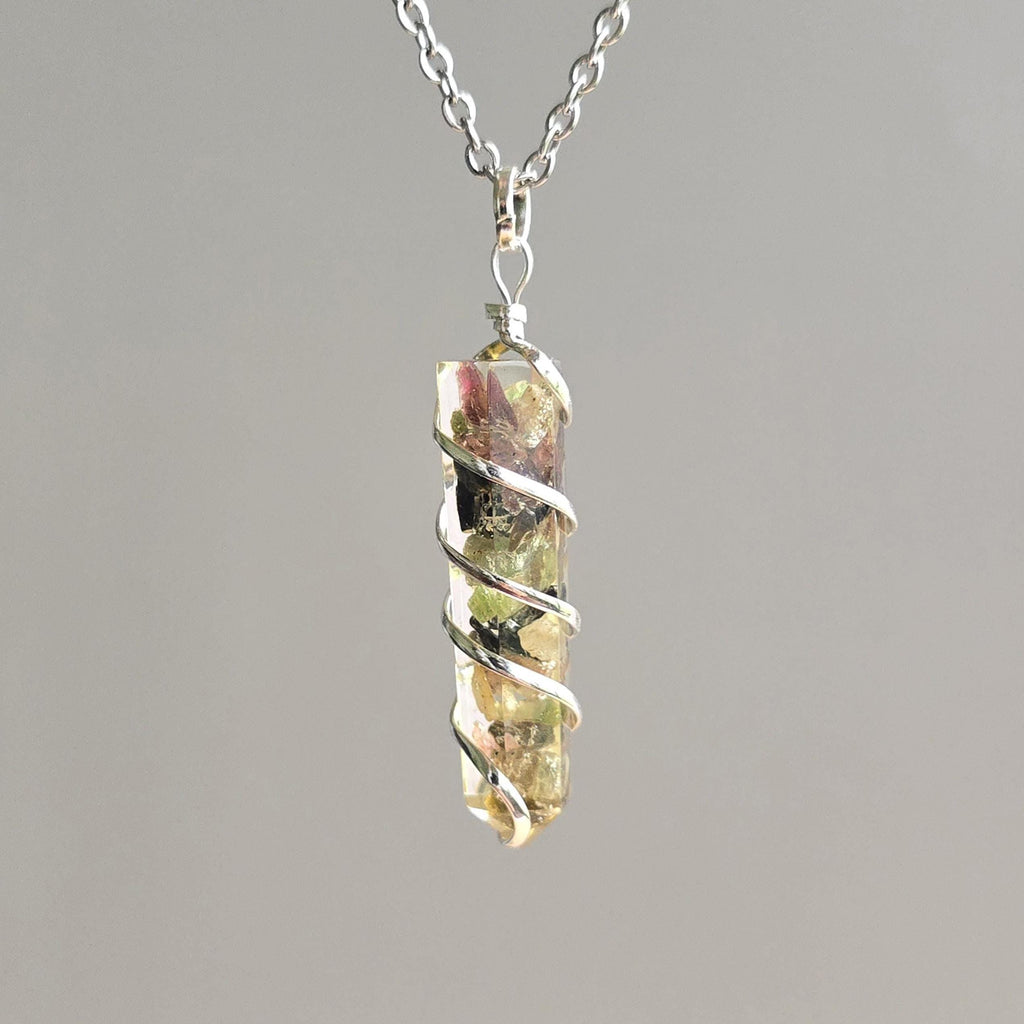 Watermelon Tourmaline in Orgonite Pendant Necklace