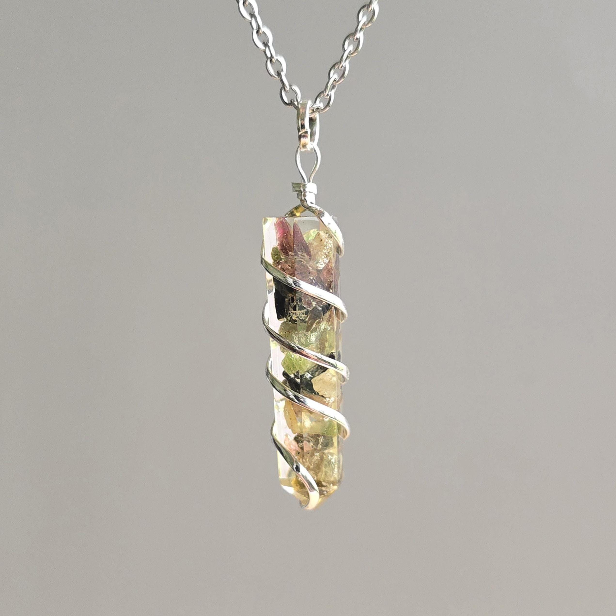 Watermelon Tourmaline in Orgonite Pendant Necklace