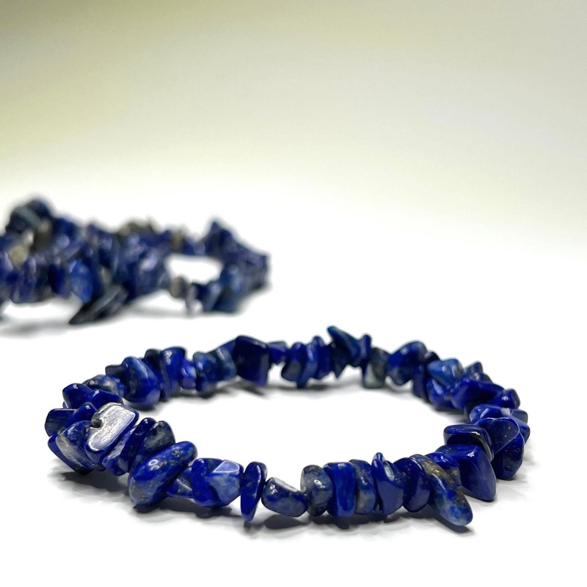 Lapis Lazuli Crystal Chip Bracelet: Gemstone Beaded Stretch Bracelet